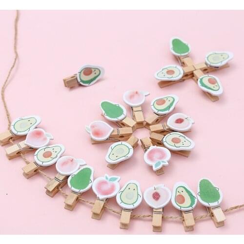8 pcs/Pack Lovely Fresh Peach Avocado Wooden Paper Clip Bookmark For Album Stationery Kids Gift