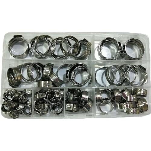 80PCS Boxed 304 Stainless Steel Single Ear Hoop Hose Clamp Stainless Steel Clamp Hose Clamp Single Ear Hoop