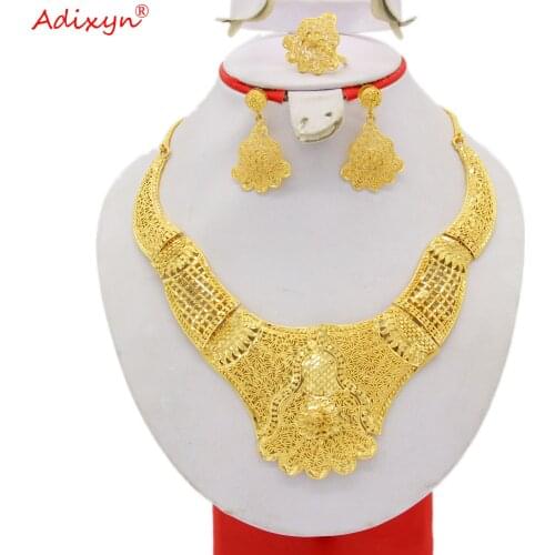 Adixyn Neclacke Earrings Ring Dubai Jewelry Sets Women 24K Gold Color African Accessories Arab Wedding Gifts N02211