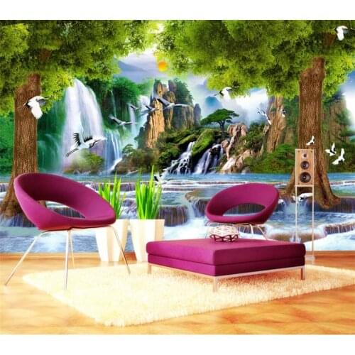 Customized large murals, Chinese style, natural landscape ,water and wealth, big tree scenery, 3D TV, sofa, mural wall wallpaper
