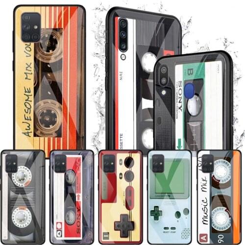 Case for Samsung Galaxy A50 A51 A70 A71 5G A10 A20 A30 A40 A11 A21 A31 A41 A81 A91 Tempered Glass Cover Retro cassette tape