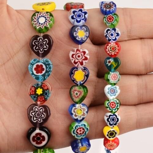 Heart Shape Flower Patterns Colorful Lampwork Beads Loose Glass Beads for DIY Jewelry Making Wholesale