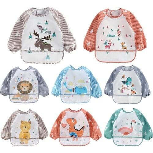 Baby Reverse Bibs Cartoon Long Sleeves Scarf Waterproof Washable Bib Infant Feeding Art Smock Painting Apron Baby Stuff