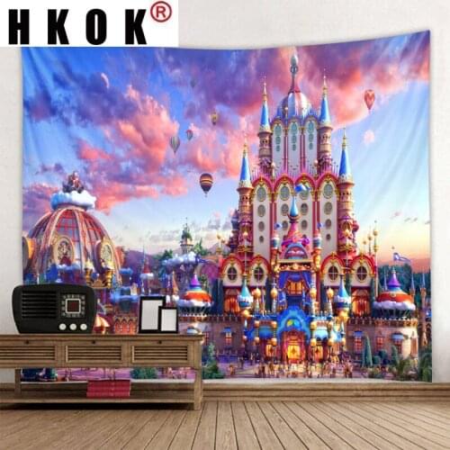 HKOK Garden Castle Tapestry Wall Rugs Wall Hanging Covering Fabric Mural Background Cloth Towel Beach Fabric Blanket Home Decor