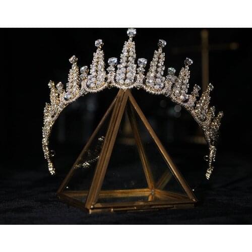 Colorful Zircon Bridal Crown Wedding Headwear Gold Hair Ornaments Bridal Headdress Hairband Jewelry Accessories HQ0081