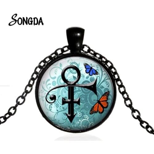 Minimalism Prince Rogers Nelson Necklace Artist Singer RIP Memorial Love Symbol Glass Crystal Pendant 4 Color Long Chain