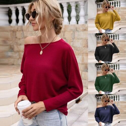 JAYCOSIN Women Fashion Sexy Shirt Solid Long Sleeve Slash Neck Off Shoulder Top Shirt Batwing Sleeve Female Casual T-Shirt Tops