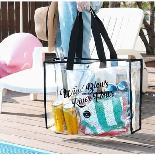 Fashion Waterproof Swimming Storage Beach Bag Tote Handbags Women PVC Transparent Letter