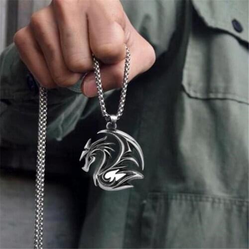 KAIDUODUO Trendy Hip Hop Street Mens Necklace Stainless Steel Male Vintage Silver Color Domineering Dragon Necklace Jewelry