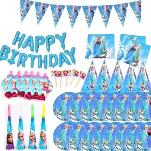 Frozen Party Blue Cartoon Characters Themes Disposable Cutlery Sets Napkins Paper Plates Birthday Party Decorations For Children