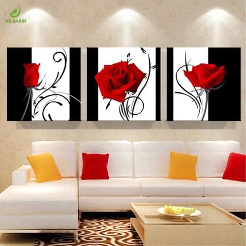 JHLJIAJUN 3PCS Cheap Red Roses Abstract Modern Decorative Art Murals Decorate The Living Room Wall Paintings Print Pictures