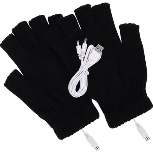 Laptop Gloves Electric Gloves Heated Gloves Knitting Gloves Mitten Half Finger Hands Warmer Washable Knitting Fingerless Heating