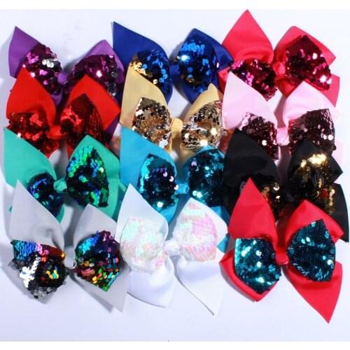 200PCS 12CM New Dovetail Grosgrain Fabric Hair Bows For Headbands Sparkling Sequins Hair Bow For Hair Accessories You Pick Color
