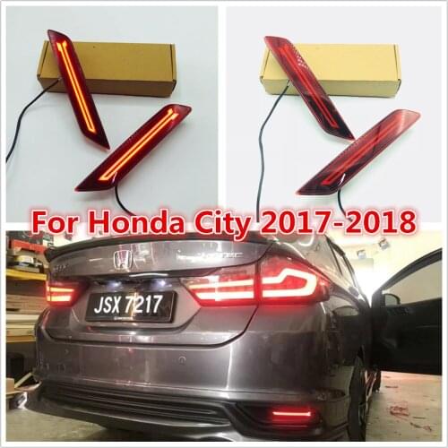 One sets LED Car Rear Bumper Reflector Tail Brake Light Bar For Honda City 2017 2018 12V car light