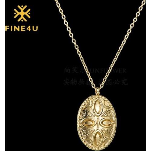 FINE4U N820 Stainless Steel Birth Flower Embossed Pendant Necklace Dainty Month Floral Necklaces Birthday Jewelry Gift for Her