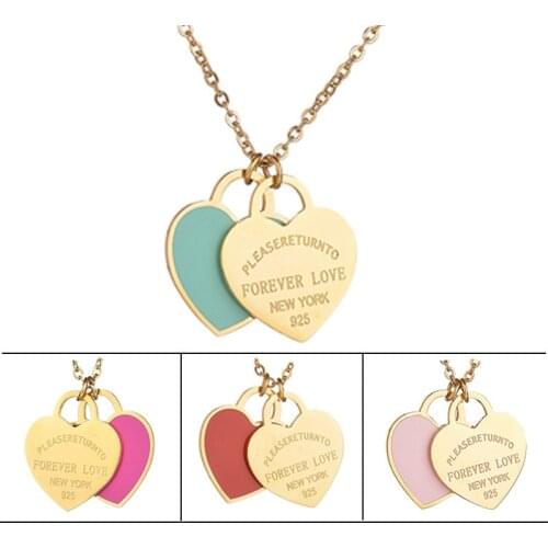 New Arrival Love Double Heart Enamel Ladie FOREVER LOVE Stainless Steel Necklace Drift Bottles Jewelry Wholesale Gift For Women