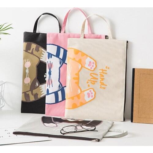 Portable Cartoom Cat Oxford Cloth Zipper Stationery Storage Bag Cosmetics Pouch Portable Zipper Large Capacity Storage Bag