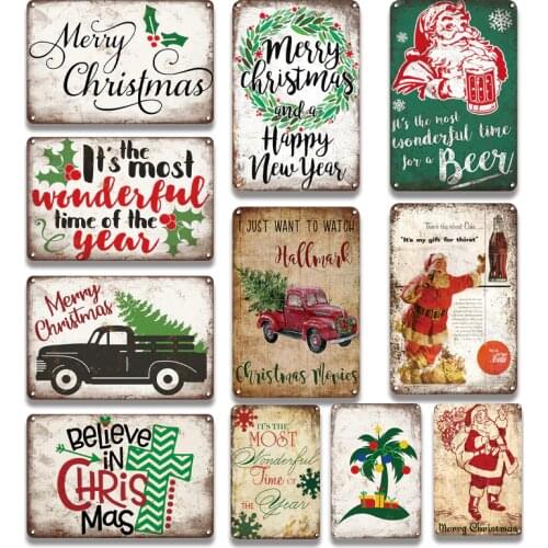 Shabby Chic Christmas Trees Decor Plaque Metal Tin Sign Vintage Merry Christmas Gift Wall Stickers Poster Retro Room Decoration