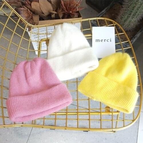 2021 autumn winter new angora rabbit fur beanie warm fluffy woolen soft beanies for women and girl plush knitted hat fashion