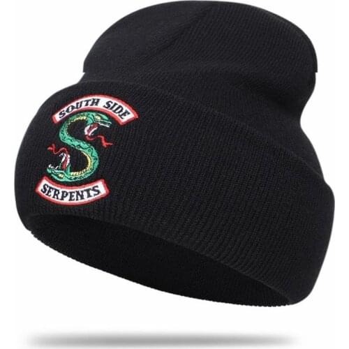 Fashion Warm Knitted Cap Hat Winter Riverdale South Side Serpents Skullies Beanies for Mens Womens Cosplay Embroidery Skullies