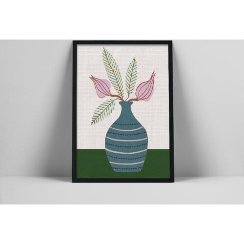 Scandinavian Modern Art, Mid Century Style Botanical Print, 60s Folk Art Print