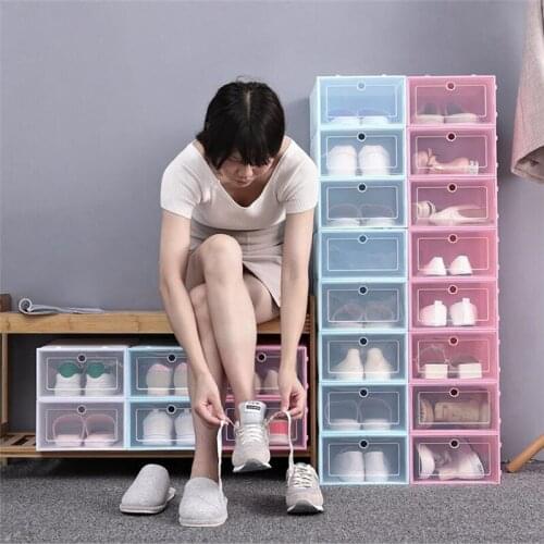 1PC Foldable Clear Shoes Storage Box Plastic Stackable Shoe Organizer Transparent Storage Shoe Box Dust Cover Plastic Shoe Box