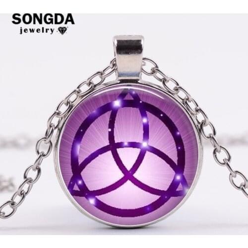 SONGDA Pagan Wheel of The Year Necklace Pentagram Witch Protection Star Amulet Crystal Glass Dome Pendant Necklace Link Chain