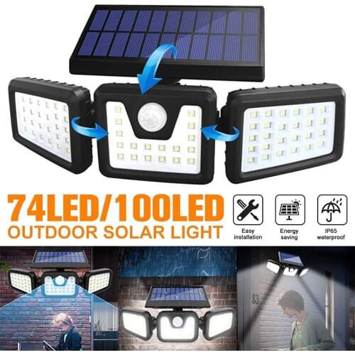 74SMD/100COB LED Solar Flood Light Outdoor Solar Light PIR Motion Sensor Lamp with 3 Light Modes IP65 Waterproof Solar Lights