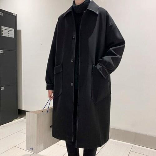 Autumn Black Trench Coat Mens Fashion Casual Long Coat Men Streetwear Korean Loose Oversize Windbreaker Jacket Mens Overcoat