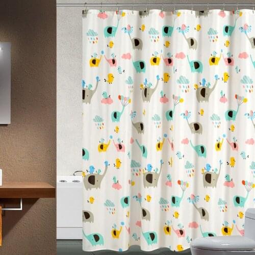 High-grade Polyester cloth shower curtain suit waterproof and thick anti-mould cartoon elephant shower toilet partition curtain