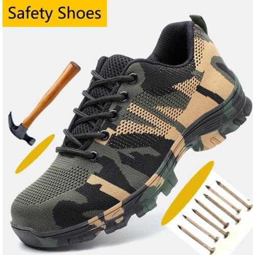 Protective Steel Toe Anti-smashing Work Safety Shoes Mens Camouflage Mesh Anti-puncture Safety Shoes for Men Hiking Shoes