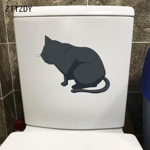 ZTTZDY 19.2*14.8CM Black Cat Washing Face Animal Home Decor Decal Wall Toilet Stickers T2-0008