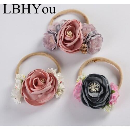 1PCS Summer Spring Bohemia Flowers Nylon Headbands Handmade Floral Baby Girls Soft Nylon Head Bands Elastic Hair Accessories