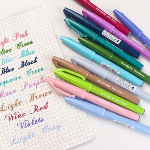1pc Japan Pentel Touch Brush Sign Pens Pastel Color Brush Lettering Calligraphy Pen 24 Colors Available SES15C
