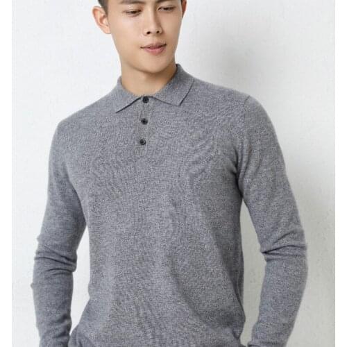 100% Pure Goat Cashmere Knitted Sweaters Man Turn Down Collar Top Grade Winter Warm Pullovers Male Standard Jumpers