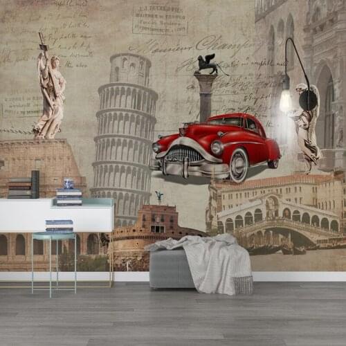 3D Wallpaper European Style Nostalgic Landmark Building Classic Car English Background Wall Paper Mural Cafe Living Room Fresco