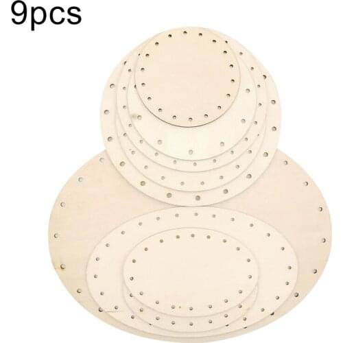 9Pcs Unfinished Drilled Holes Blank Wood Slices DIY Basket Wooden Base