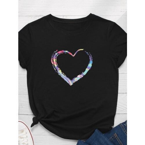 Colorful Heart Print Women T Shirt Short Sleeve O Neck Loose Women Tshirt Ladies Fashion Tee Shirt Tops Clothes Camisetas Mujer