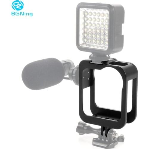 BGNing Housing Shell CNC Aluminum Alloy Protective Cage w/ Cold Shoe Mount for External Microphone for GoPro Max Action Camera