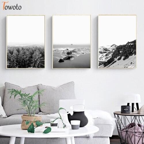 Black White Wall Art Prints Landscape Canvas Painting Scandinavian Forest Digital Poster Decoration Picture For Living Room Art