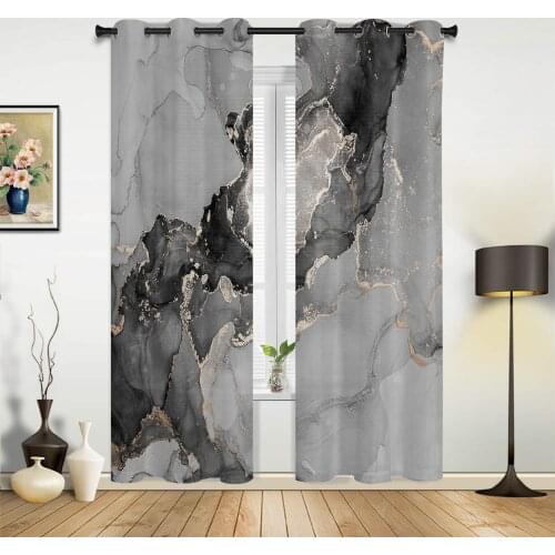 Marble Texture Ink Black And White Window Curtains Home Decor Bedroom Window Treatments Valance Curtains for Living Room