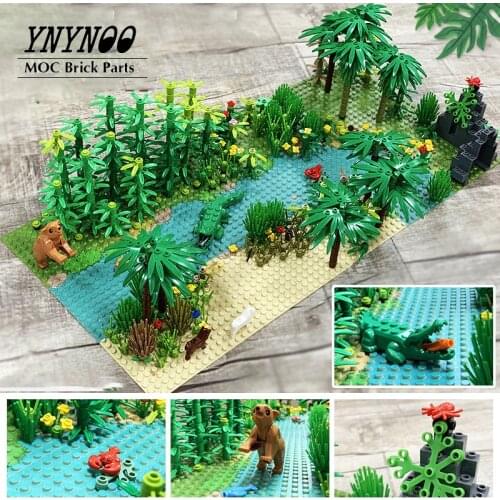 Rainforest Parts Animal Green Grass Jungle Bush Flowers Tree Plants MOC Assemble Building Blocks DIY Toys Compatible with City