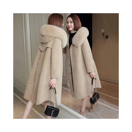 Long Thick Warm Fashion New Winter Parker Coat Sheep Shearing Fur One Fox Fur Winter Medium Hooded Womens Jackets