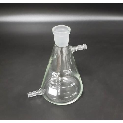 Filtering flask with tick mark 300ml 24/29Triangle flask with upper and bottom side tube,Filter Erlenmeyer bottle