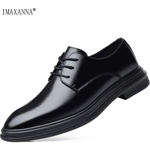 IMAXANNA New Trendy Mens Leather Shoes British Business Leather Summer Pointed Toe Breathable Casual Wedding Dress Shoes
