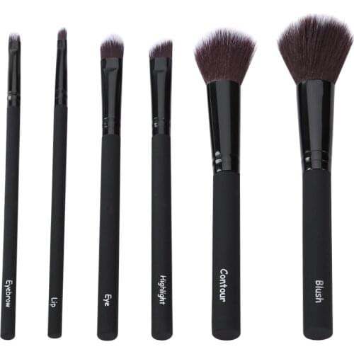 6pcs Eye Lip Foundation Black Rubber Handle Makeup Brushes