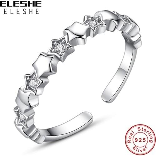 ELESHE 2020 Fashion 925 Sterling Silver Crystals Star Rings for Women Adjustable Finger Ring Engraved Name Jewelry Party Gift