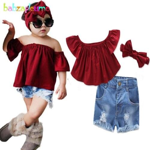 2Piece/2-6Years/Summer Style Baby Girls Outfits Children Clothes Suits T-shirt+Shorts+Headband fashion Kids Clothing Sets BC1233