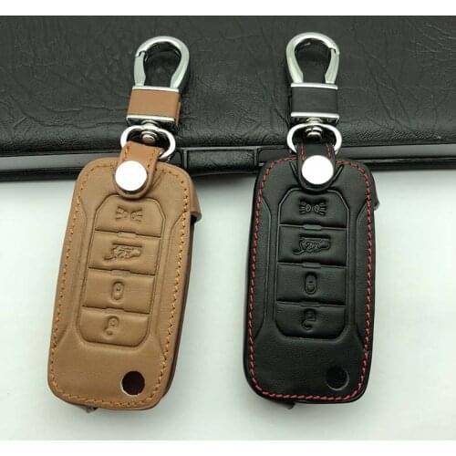 For Jeep Renegade 2015 2016 2017 Flip Keyless Shell Skin leather Case Fob Styling Holder 4 Button Remote Key Cover Key Chain