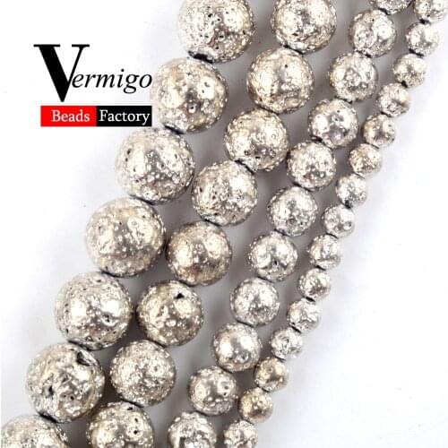 Wholesale Natural Stone Beads Champagne White Lava Hematite Mineral Round Beads For Jewelry Making 4-10mm Diy Bracelet 15"